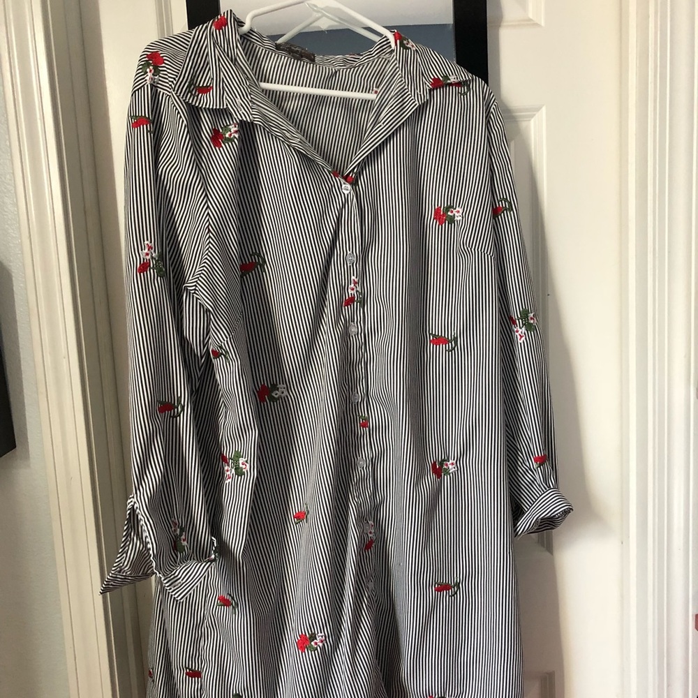 Floral striped shirt dress